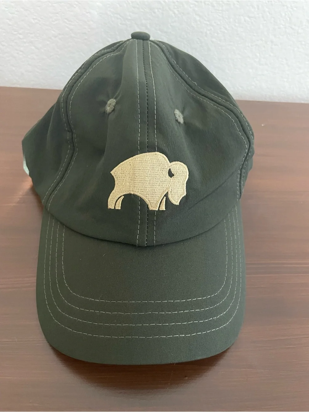 Dark Green Baseball Cap with Beige Buffalo Embroidery